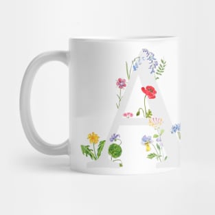 botanical monogram alphabet A wildflowers Mug